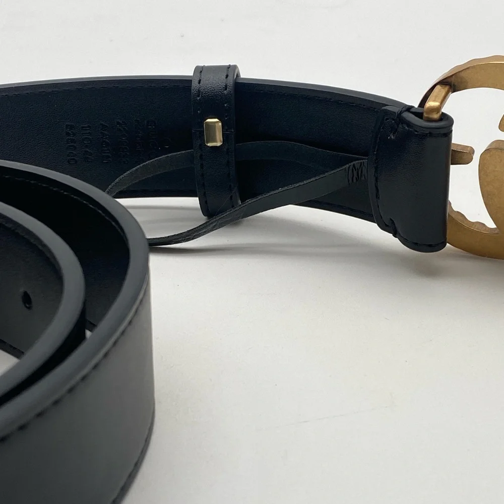 Gucci Black Leather Rhinestone Crystal GG Marmont Buckle Belt 110 XL W/ Box - Picture 12 of 14